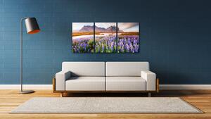 Impresi Obraz Horská krajina s květinami - 150 x 70 cm (3 dílný)