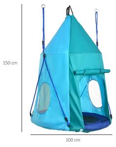 Outsunny Hnízdní / stanová houpačka pro děti modrozelená Ø100 cm, nosnost 150 kg
