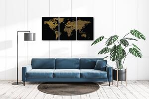 Impresi Obraz Mapa světa černo zlatá - 150 x 70 cm (3 dílný)