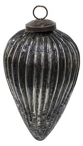 Černá antik skleněná vánoční ozdoba s patinou – 9x14 cm