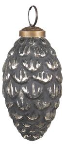 Černo-stříbrná antik skleněná ozdoba šiška – 6x10 cm