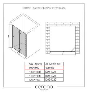 CERANO - Sprchové křídlové dveře Marino L/P - chrom, transparentní sklo - 90x190 cm