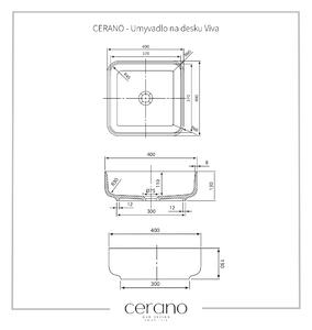 Cerano Viva, umyvadlo na desku z litého mramoru 400x400x130 mm, bílá matná, CER-CER-WB01