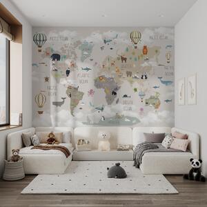 Fototapety Mapa světa se zvířaty a balónky, Fototapety dětské, u96461 : uwalls.cz
