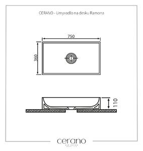 CERANO - Umyvadlo na desku Ramona - bílá lesklá - 75x36 cm