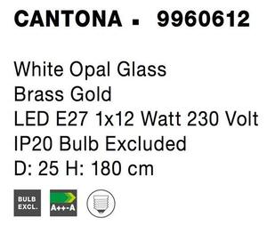 Nova Luce Závěsné svítidlo CANTONA bílé opálové sklo mosaz zlatá E27 1x12W