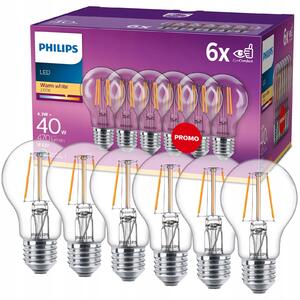 LED žárovka Philips E27 4,3W 40W 470lm 2700K teplá filament ozdobná 6 ks