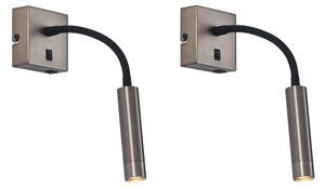 Sada 2 moderních antracitových nástěnných svítidel s USB-C - Gosna