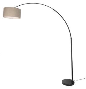 Moderní oblouková lampa černá s mramorovým podstavcem a béžovým bouclé stínidlem 50cm - XXL