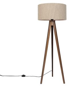 Moderní stojací lampa z ořechového dřeva s béžovým buklé stínidlem 50 cm - Tripod Classic