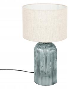 STOJACÍ LAMPA NOČNÍ SE SKLENĚNÝM ZÁKLADEM, výška 42 cm, MODRÁ + BÉŽOVÉ STÍNIDLO