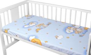 Baby Nellys Prostěradlo do postýlky 140x70cm, bavlna Premium, Medvídek na žebříku, modré