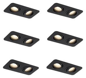 Sada 6 kulatých zapuštěných bodových svítidel černá GU10 50mm otočná a sklopná IP44 2-světelná - Alberto