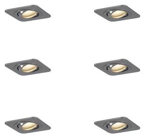 Sada 6 kulatých zapuštěných bodových svítidel Gunmetal GU10 50mm nastavitelná IP44 - Alberto