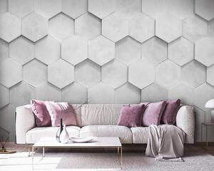 Fototapeta Bílé šestiúhelníky na zdi, Geometrické 3D fototapety, Populární fototapety, u97132 - Tapeko.co.cz