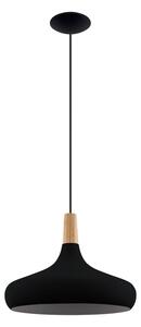 Eglo 900163 SABINAR - Moderní závěsné svítidlo v černé barvě se dřevem, 1 x E27, Ø 40cm (Závěsný barový nebo kuchyňský lustr)