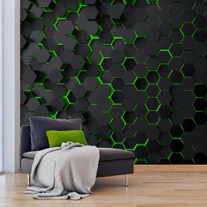 Fototapeta Černé šestiúhelníky se zelenými světly, Geometrické 3D fototapety, Populární fototapety, u93618v1 - Tapeko.co.cz