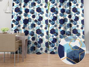 Biante Bavlněný závěs Sandra SA-574 Modré hexagony na bílém 150x140 cm