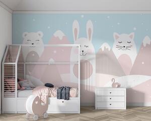 Fototapety Králík, medvěd, liška proti béžové sněhové hory, Fototapety dětské, u98135 : uwalls.cz