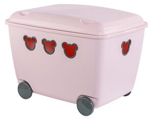 Růžový box na hračky s kolečky TEDDY, 55 l