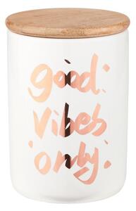 QUEEN IT Dóza s nápisem Good vibes 14 cm - bílá