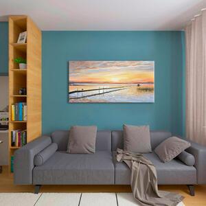 Obraz na plátně BAREVNÝ ZÁPAD SLUNCE NA POBŘEŽÍ - 60x30 cm