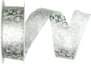 Stuha organzová SILVER ORNAMENT LUXE stříbrná 25mm x 3m (12,-Kč/m)
