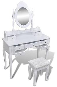 Toaletní stolek se zrcadlem a stoličkou, bílý, vyrobený z borovicového dřeva, rozměr XXL, s 7 zásuvkami. Moderní toaletní set se skleněnou deskou. Malý psací stolek pro dámy, vhodný do ložnice a šatny