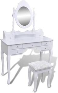 Toaletní stolek se zrcadlem a stoličkou, bílý, vyrobený z borovicového dřeva, rozměr XXL, s 7 zásuvkami. Moderní toaletní set se skleněnou deskou. Malý psací stolek pro dámy, vhodný do ložnice a šatny