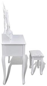 Toaletní stolek se zrcadlem a stoličkou, bílý, vyrobený z borovicového dřeva, rozměr XXL, s 7 zásuvkami. Moderní toaletní set se skleněnou deskou. Malý psací stolek pro dámy, vhodný do ložnice a šatny