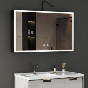 LED zrcadlová skříňka s osvětlením, rozměry 60x100x13,5 cm. Koupelnová skříňka, koupelnový nábytek, kovová skříňka, lékárnička, zrcadlo, skříňka s 3 barvami a stmíváním, bez mlhy, 4 skleněné police