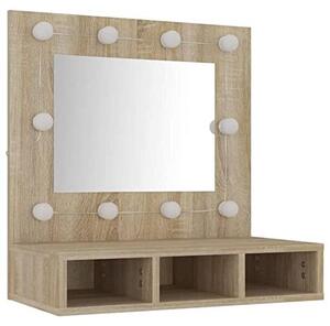 Zrcadlová skříňka s LED osvětlením, Imitace "Sonoma dub", rozměry 60 x 31,5 x 62 cm. Zrcadlová skříňka do koupelny s osvětlením. Zrcadlové skříňky do koupelny. Zrcadlo do koupelny, skříňka