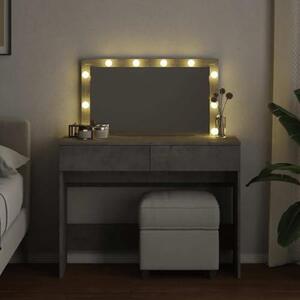 Kosmetický stolek s LED osvětlením, barva betonová šedá, rozměry 100 x 40 x 120 cm, toaletní stolek se dvěma zásuvkami z vícevrstvého dřeva, kosmetický stolek se zrcadlem a LED osvětlením napájeným přes USB