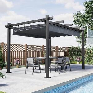 Hliníková pergola se sklopnou střechou, s nastavitelnou stínící plochou, UV ochranou 50+, pavilon 3x4, vodotěsný, stabilní, vhodný i pro zimu, kovový grilovací pavilon pro zahrady a terasy, šedá barva