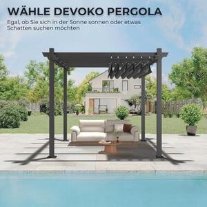 Hliníková pergola se sklopnou střechou, s nastavitelnou stínící plochou, UV ochranou 50+, pavilon 3x4, vodotěsný, stabilní, vhodný i pro zimu, kovový grilovací pavilon pro zahrady a terasy, šedá barva