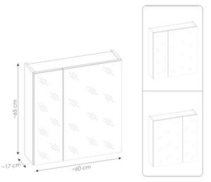 Zrcadlová skříňka se dvěma zrcadly, šířka 120 cm, LED osvětlení, matná černá barva, včetně zásuvky uvnitř
