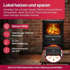 Elektrokrb Evandale – Elektrokrb s topením a efektem plamenů – 1000W / 2000W – Krb s párou – LED technologie Optimyst pro 3D efekt plamenů – Včetně dálkového ovládání – Černý