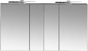 Zrcadlová skříňka se dvěma zrcadly, šířka 120 cm, LED osvětlení, matná černá barva, včetně zásuvky uvnitř