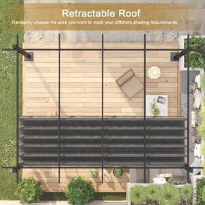 Hliníková pergola se sklopnou střechou, s nastavitelnou stínící plochou, UV ochranou 50+, pavilon 3x4, vodotěsný, stabilní, vhodný i pro zimu, kovový grilovací pavilon pro zahrady a terasy, šedá barva