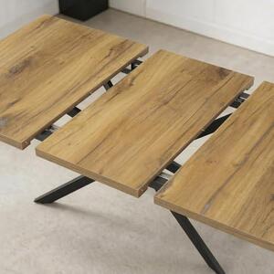 Jídelní set pro 4-6 osob, rozkládací jídelní stůl 120-160x80x76 cm, 4 křesla, moderní industriální design (dřevo/hnědá)