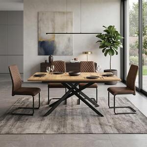 Jídelní set pro 4-6 osob, rozkládací jídelní stůl 120-160x80x76 cm, 4 křesla, moderní industriální design (dřevo/hnědá)