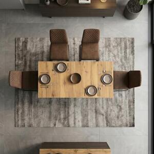 Jídelní set pro 4-6 osob, rozkládací jídelní stůl 120-160x80x76 cm, 4 křesla, moderní industriální design (dřevo/hnědá)