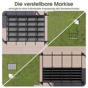 Hliníková pergola 3x4 m se stříškou, zahradní altán, vodotěsná, stabilní, vhodná i pro zimu, ochrana proti slunci pro zahradu, terasu a balkon, chrání před sluncem a deštěm, dlouhá životnost, šedá barva