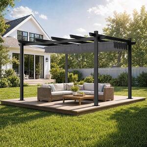 Hliníková pergola 3x4 m se stříškou, zahradní altán, vodotěsná, stabilní, vhodná i pro zimu, ochrana proti slunci pro zahradu, terasu a balkon, chrání před sluncem a deštěm, dlouhá životnost, šedá barva