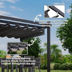 Hliníková pergola 3x4 m se stříškou, zahradní altán, vodotěsná, stabilní, vhodná i pro zimu, ochrana proti slunci pro zahradu, terasu a balkon, chrání před sluncem a deštěm, dlouhá životnost, šedá barva