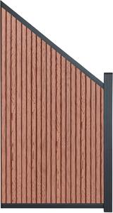 WPC panel šikmý, rozměry 173x95 cm, s podélnými pruhy – Šikmý panel pro oplocení, sloužící jako zakončení plotu, včetně hliníkových koncových sloupků, lze montovat na levou nebo pravou stranu