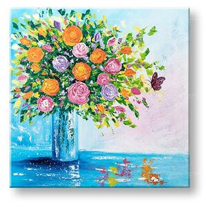 Malovaný obraz na stěnu KVĚTINY VE VÁZE 1 kus - 80x80 cm