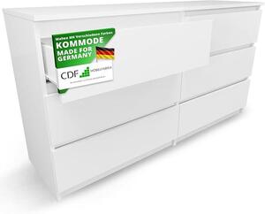 Bílý komoda se 6 zásuvkami, hloubka 40 cm. Komoda do obývacího pokoje nebo ložnice, zásuvková komoda Malm, velký úložný prostor, vhodná jako organizér pro oblečení, šířka 138 cm, moderní design