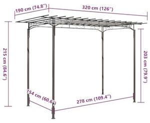 Ocelový pavilón, zahradní altán, zahradní domek, pergola, antracitová barva, rozměry 190x320 cm, odolné proti povětrnostním vlivům, vhodné pro růže a popínavé rostliny, pergola, opěrný systém, posezení, balkon, terasa