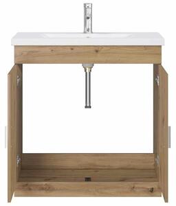 Sada nábytku do koupelny Artisan, dubový dekor, 81 x 40 x 84,5 cm - Moderní sada nábytku do koupelny s umyvadlem a baterií, umyvadlová skříňka s podstavbou z dřevotřísky do koupelny